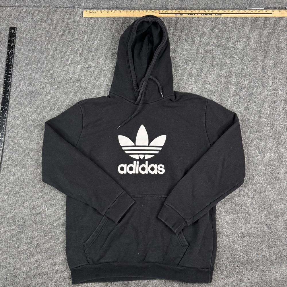 Adidas Hoodie Mens Size XL Black Trefoil Logo Pullover Cotton Sweatshirt